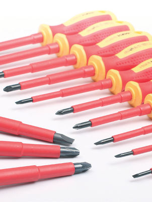 7 12 13 die Stuk1000v PH PZ Vde Schroevedraaier met Geval Slanke Elektricien Insulated Straight Slotted wordt geplaatst